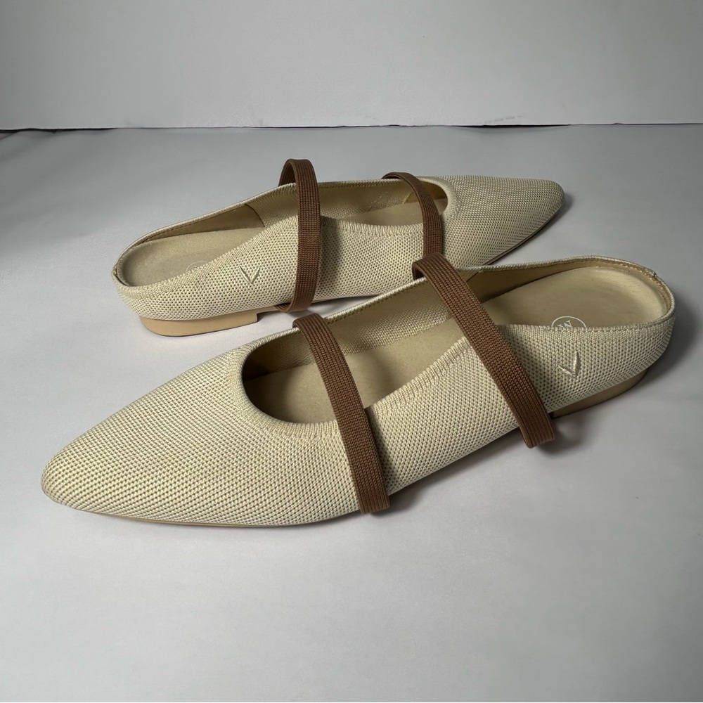 Vivaia Women's Cream Pointed-Toe Flats with Brown Straps - Picture 5 of 10